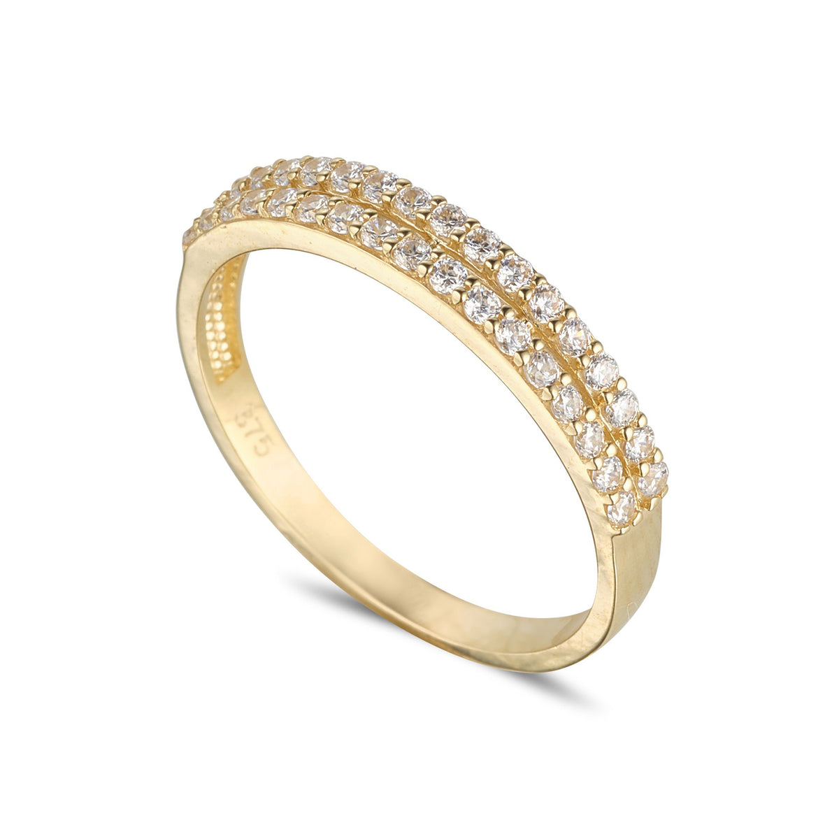 9ct Gold Double Band CZ Ring – Diamonds Jewellers